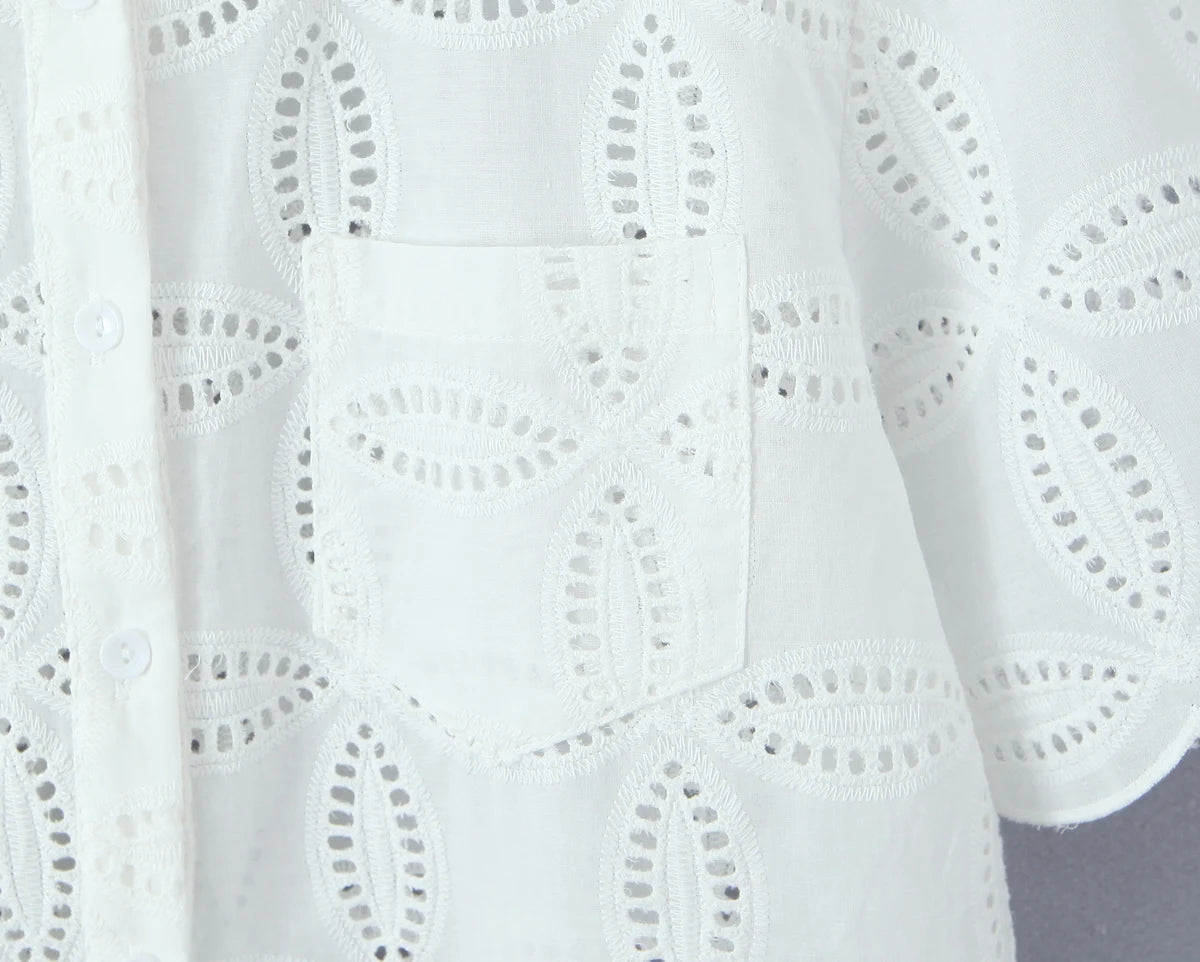 Foridol Summer Casual White Lace Dress Set for Women Hollow Out Embroidery Skirt Outfits 2 Pcs Loose Beach New Suit Skirt Set