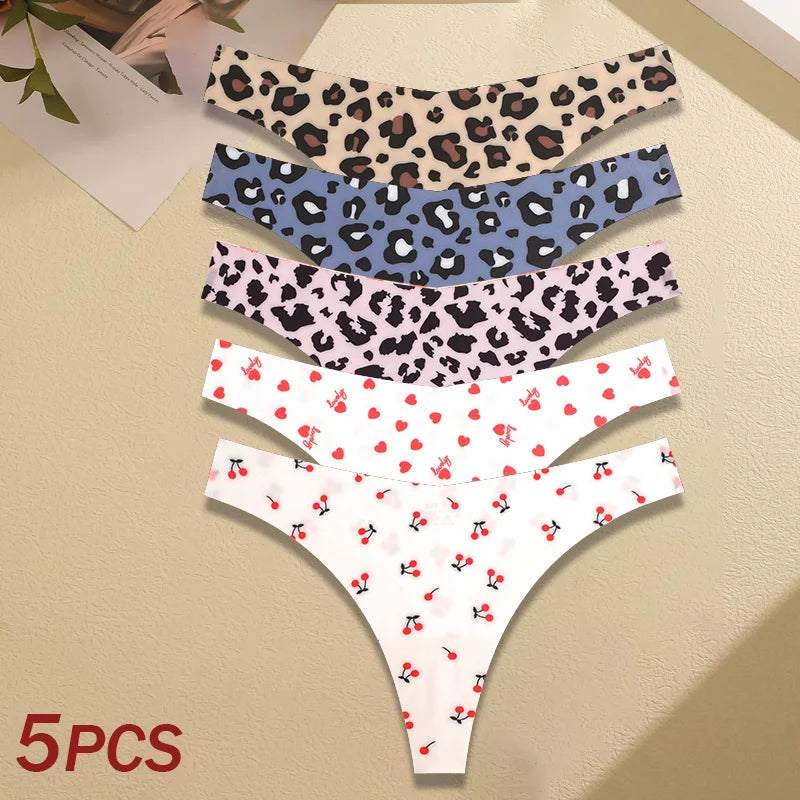 5Pcs Women G-string Seamless Sweet Fruit Thongs Low-waist Panties Ladies Soft Cute Thongs Female S-XL T-Back Panties Underwear