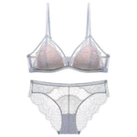Sexy Lace Mesh Wireless Bra SetBra Soft Triangle Cup Bralette Panties Set Thin Lined Transparent Set Underwear Women Lingerie