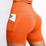 Solid Pocket Shorts Women Fitness Sports Short High Waist Yoga Short Cycling Comprehensive Training Jog Squat Proof