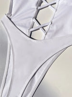 Sexy Solid Cross Backless Swimsuit One Piece Bikini Thong Swimwear Bodysuits Women Biquini Bathing Suits Black and White 2 Color