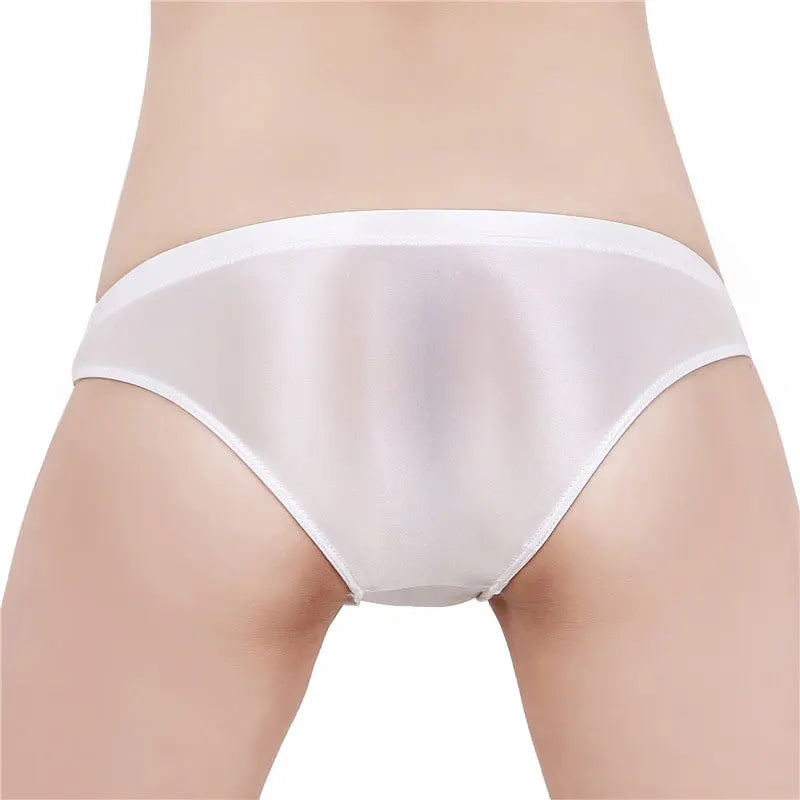 See Through Low Waist Briefs Silky Shiny Satin Panties Sexy Underwear Erotic Lingerie Women's Ultra-Thin Oily Glossy Underpants