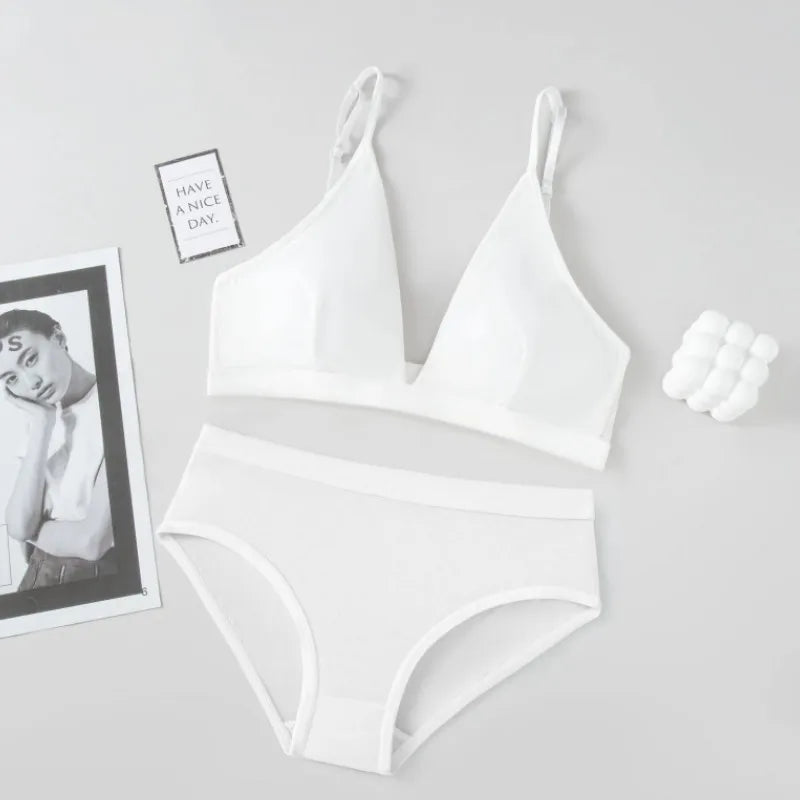 Women Seamless Bra And Panties Set Low Waist Ice Silk Briefs Non-wire Bra Sexy Lingerie Female Push Up Bra Comfort Underwear Set
