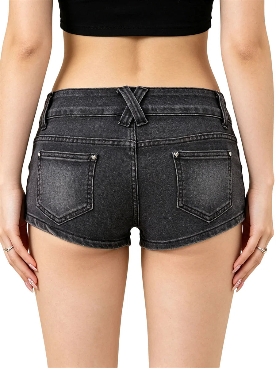 Fashion Women's Mini Denim Shorts with Pockets Skinny Low Rise Jean Shorts for Daily Club Y2K Sexy Hot Short Pants Summer