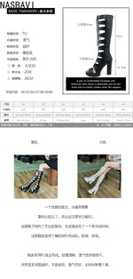 2026 New Women Open Toe Cross-tied Knee Boots Summer Platform Sandal High Heel Pumps Lace Up Female Motorcycle Booties White 43