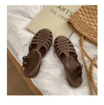 Women Rome Sandals Cut-out Gladiator Style Summer Shoes Soft PVC Peep Toe Girls Student Street Outdoor Sandals
