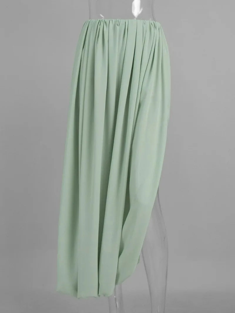 FDYOUI Elegant Solid Color Pleated Skirts for Women 2026 Chic High Slit Long Skirt High Street Office Lady Vacation Party Dress