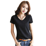 Women Summer T-shirt V-neck Short Sleeve Slim Fit T-shirt Solid Color Pullover Tops Women Bottoming Shirt Streetwear