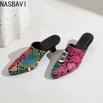 NASBAVI New Breathable Hollow Slippers Stone Pattern Leather Pumps Women Chunky Heels Mules Black Dress Shoes Big Size 45 46 47