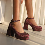 2026 Spring Style Suede Women's Thick-Soled High Heels with Ankle Buckles Women's High Heels Sizes 34 - 48