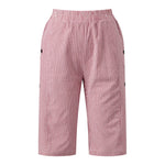 2026 Summer Women Striped Capris Casual Stylish Elastic Waist Side Button Straight-leg Pants Daily Cropped Trousers