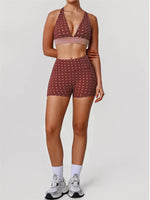 Summer Red Polka Dot Print Yoga Sets Women V Neck Shockproof Sports Bra High Elasticity Hip Lifting Shorts Running Fitness Suits