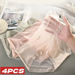 4Pcs/Set Women Ice Silky Panties Soft Briefs Seamless Underwear Summer Sexy Lingerie Female Underpants Low Rise Panties M-XL