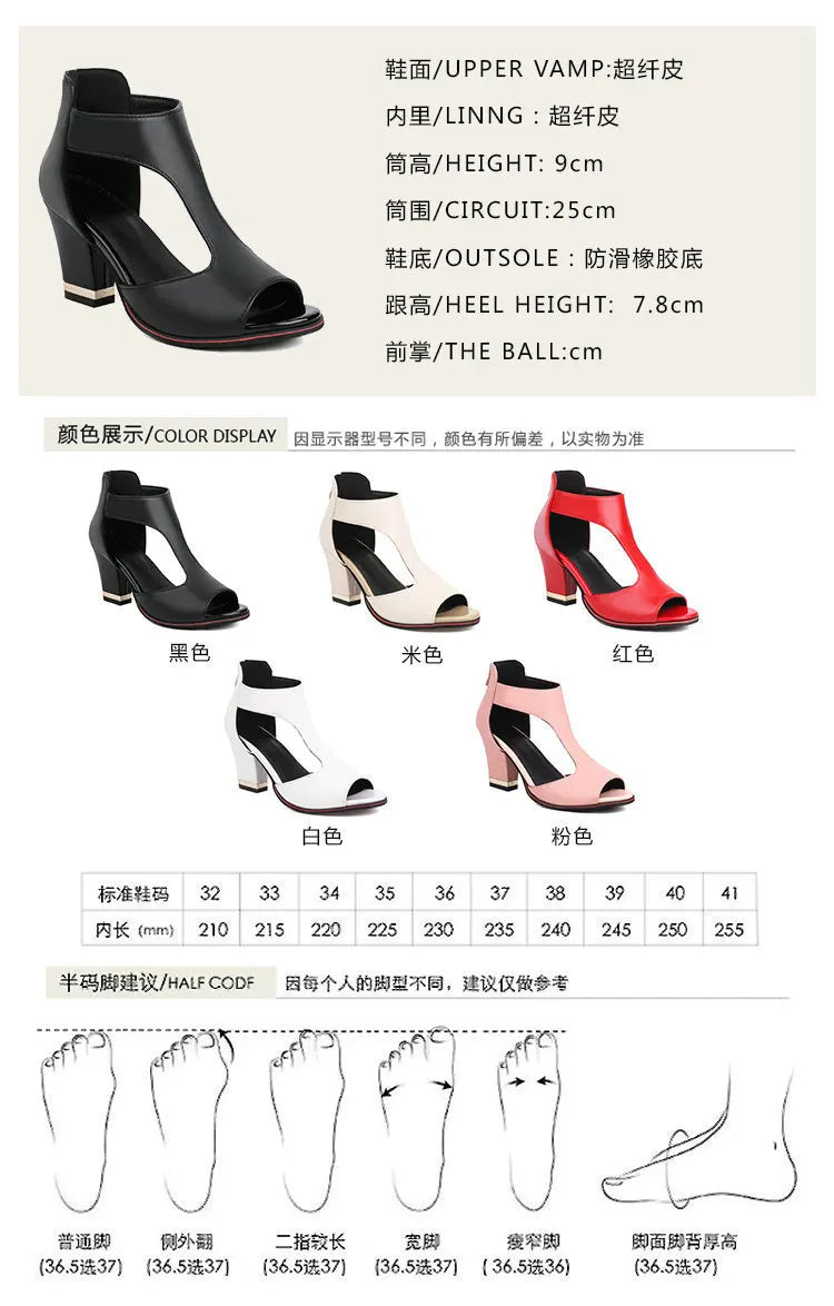 Fish Mouth High Heel Shoes Women's Summer Thick Heel Sandals Waterproof Platform Thick Sole Sexy Slim Back Zipper Hollow