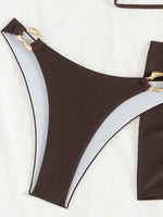 With Sarong Skirt Bandeau Bikini Women Swimwear Female Swimsuit Three-pieces Bikini Set Metal Rings Bathing Suit Swim Beachwear