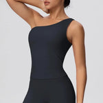 Women Seamless Cloud Feel One-Shoulder Waist-Cinching Yoga Vest Quick-Dry Slimming Sports Shaping Underwear Running Fitness Top