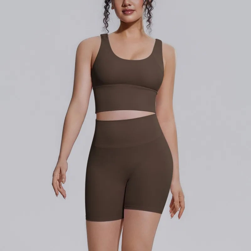 Women's Yoga Set Sports Running Fitness Beautiful Back Vest Hip Lifting Slim-Fit High Waist Shorts Training Gym Workout Suits