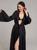 White Black Satin Robe Women's Night Peignoir Flare Long Sleeve Wedding Dress Women's Dressing Gown Sexy Bride Dresses