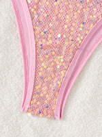 Shiny Sequin Pink Black Bikini Women Sexy Mesh Push Up Bra Tie Side Thong Swimsuit 2026 Brazilian BeachBathing Suit Swimwear