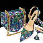 Doershow New Arrival African Wedding Shoes and Bag Set gold Color Italian Shoes with Matching Bags Nigerian lady party1-12
