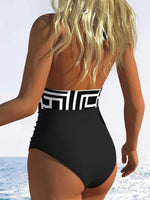 Vintage Black Plaid Patchwork Swimwear Women 2026 V Neck Pleate Tummy Control One Piece Swimsuit Beach Bathing Suit Monokini XXL