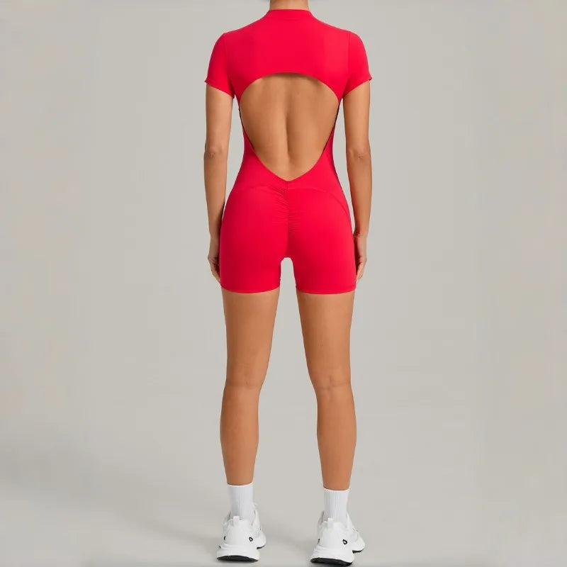 Women's Seamless Yoga Jumpsuits Fitness Sports Gym Hip-Lifting Beauty Back Short-Sleeved One-Piece Workout Training Bodysuits