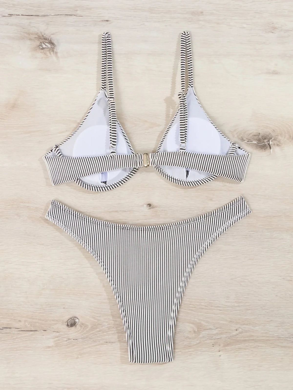 2026 New Women's Underwire Bikini Set,solid Color 2-piece Pit Striped Swimsuit,Fashion Sexy V-neck Bathing Suit with Chest Pad