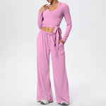 3 Pcs Women's Seamless Yoga Set Sports Fitness Gym Slim-Fit Long Sleeve & Tank Top Suits Workout Running Training Sets