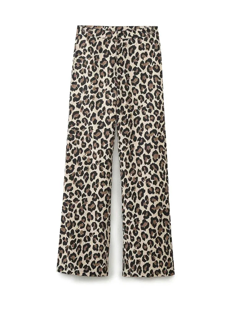 Foridol Leopard Print Wide Leg Long Pants Women Spring Summer Straight Fashion New Pants Zip Casual Female Pantalones 2025