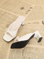 Sexy high heels slippers 2026 summer new luxury brand square heel sandals women's bow slim slippers women's shoes large size
