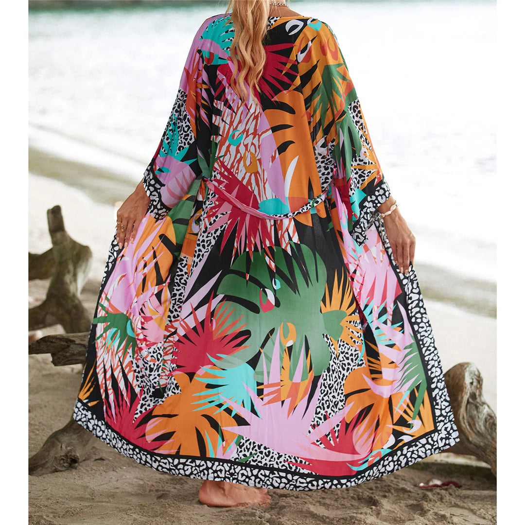 13 Colors Printed With Belt Crochet Knitted Tunic Beach Cover Up Cover-ups Beach Dress Beach Wear Beachwear Female Women K7201