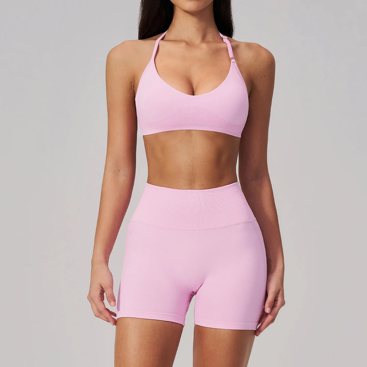 2 Pieces Seamless Yoga Sets Women Solid Color Sports Bra Tight Fitting Peach Buttocks Shorts Fitness Suit Gym Running Tracksuit