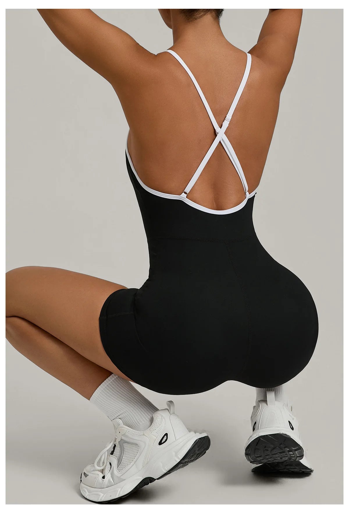 Spring/summer Women's Contrasting Yoga Jumpsuit Hollow Out Cross Back Camisole One Piece Sports Suit Hip Lifting Fitness Romper