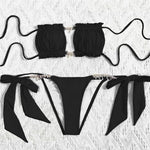Sexy Rhinestone Chain Micro Thong Bikini Women Swimwear Ruffled Bandeau Swimsuit Knotted Bathing Swimming Suit Bikinis Sets 2026
