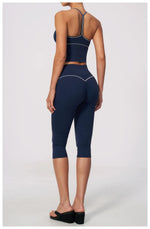 Summer Color Blocking Yoga Suit Women Tracksuit Hanging Neck V Neck Slim Sports Vest Tight Hip Lifting Capri Pants Fitness Sets