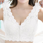 Zipper Sexy Lace Bras For Women V Neck Push Up Padded Brasiere Tops Hollow Out Bralette Breathable Comfortable Women'S Underwear