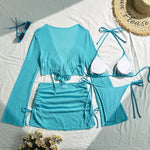 9 Colors New Long Sleeve With Skirt Bikini Female Swimsuit Women Swimwear Four-pieces Bikini set Bather Bathing Suit Swim V6358P
