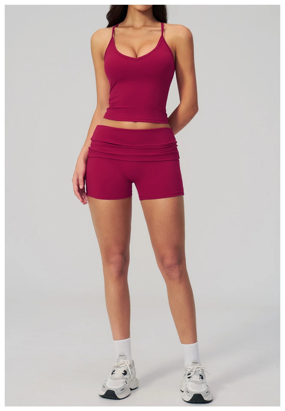 Summer 2Pcs Yoga Sets Women Camisole Slimming Sports Tank Top Pleate High Waist Shorts Fitness Suit Gym Running Excersize Wear