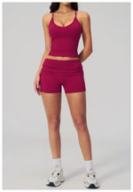 Summer 2Pcs Yoga Sets Women Camisole Slimming Sports Tank Top Pleate High Waist Shorts Fitness Suit Gym Running Excersize Wear