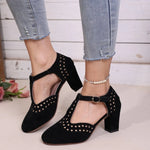 2026Women Sandals FashionRound Toe Hollow Thick Heel Sandals Casual Summer Shoes