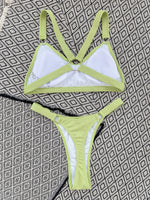 Sexy Ring Linked Backless Bikini Set Women Solid Black White Hollow Out Push Up Micro Swimsuit 2024 Bathing Suit Thong Swimwear