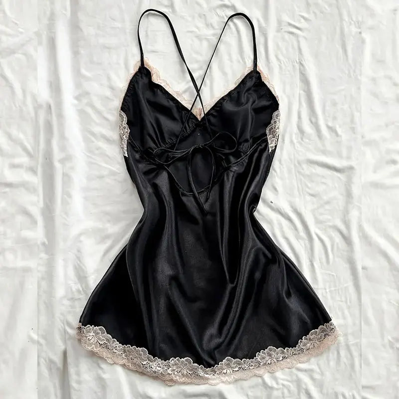 V-neck Luxury Pajama Set With Thong Women Nightgown For Sleeping Hot Femme Sleepwear Summer Sleeveless Sleep Dress Holiday Gifts