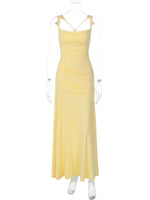 FDYOUI Fashion Sleeveless High Waist Tunics Long Maxi Dress Party Gowns Women Chic Backless Lace-up Folds Slim Evening Dresses
