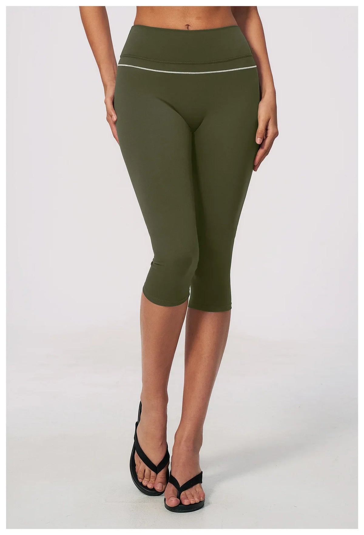 Hip Lifting Midi Length Yoga Pants Women Contrast Color Gym Sports High Waist Capri Trousers Breathable Fitness Running Leggings
