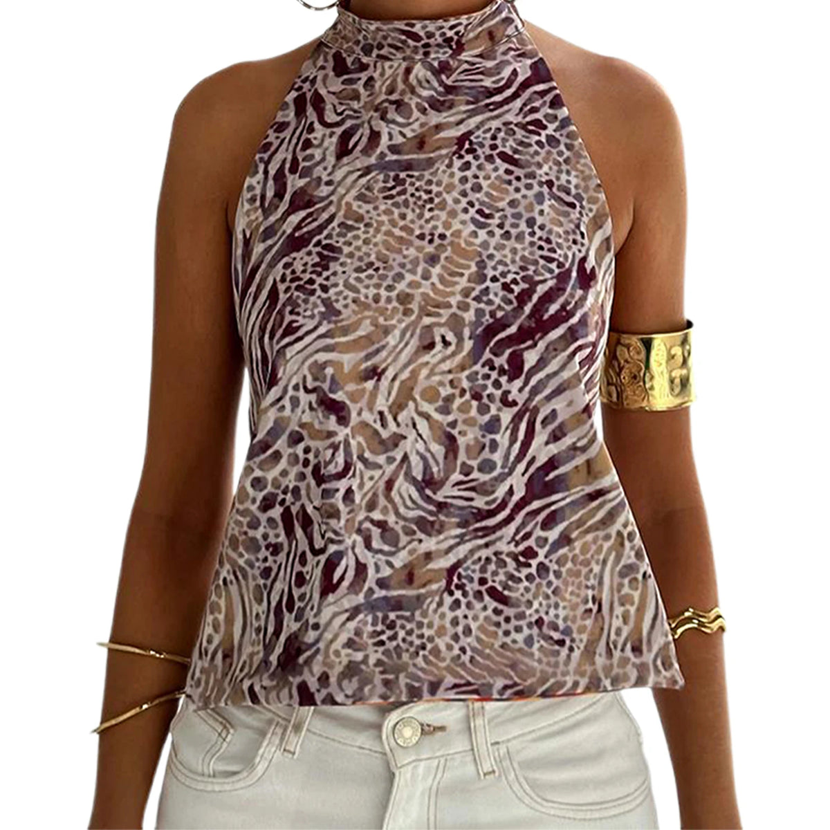 Women Halter Tops Sleeveless Backless Dots/Flower Print Summer Vest for Club Party Summer Tank Top