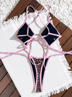 Leopard Print One Piece Swimsuits for Women String Lace-up Triangle Bikini Swimwear 2026 Hollow Out Monokini Bathing Suit Summer
