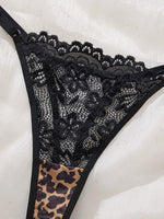 European and American style hot girl leopard print lace lingerie set-Sexy see-through half-cup shaping bra,thong pants ZA825182