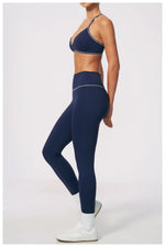New Yoga Suit Women Color Blocked V-neck I Shape Sports Bra Fitness Clothes Summer Tight Running High Waist Leggings Tracksuit
