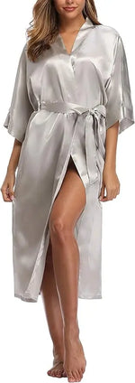 Women's Satin Robe Belted Elegant Solid Color Silky Comfort Bathrobe Loungewear