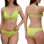 Women Cotton Bra and Panties Set Wireless Push-Up Bra Low-Waist Thongs G-string Sexy Lingerie Women's Breathable Underwear Set